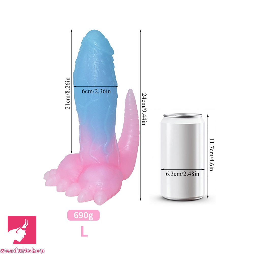 6.69in 9.44in Dinosaur Uncut Silicone Soft Luminous Penis Dildo With Tail