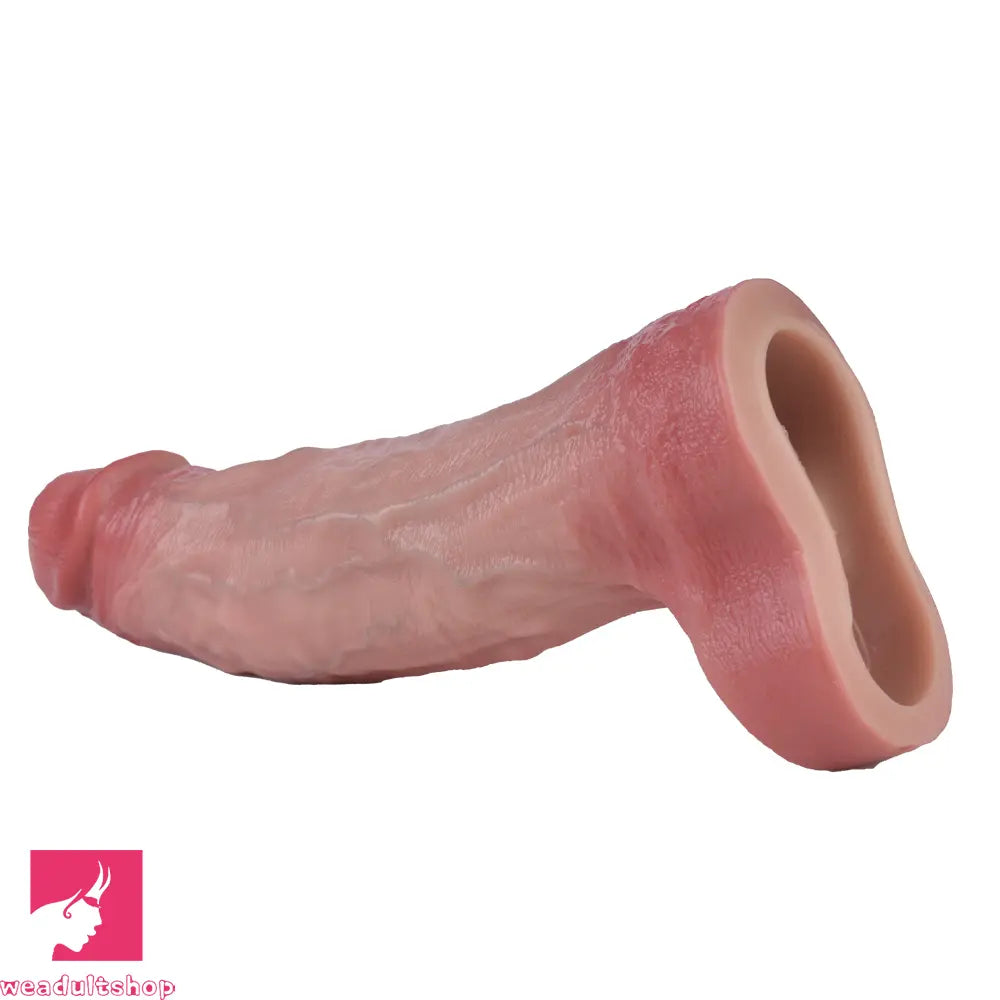 7.68in Vibrating Real Automatic Silicone Hollow Dildo Sleeve Penis Extender