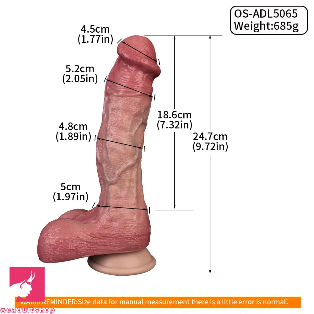 9.72in Double-layer Liquid Silicone Skin-like Soft Big Real Dildo For Clit