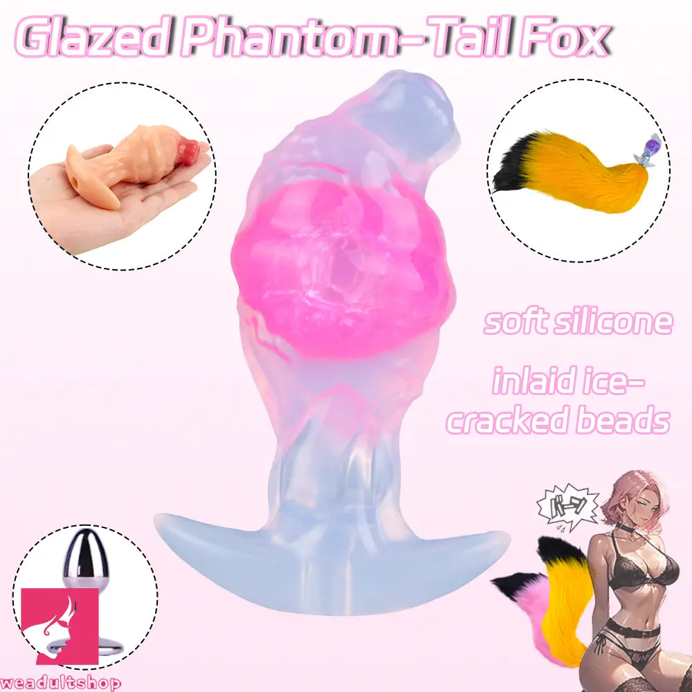 4.01in Fox Tail Wear Anchor Silicone Dildo Butt Plug For BDSM Role Sex