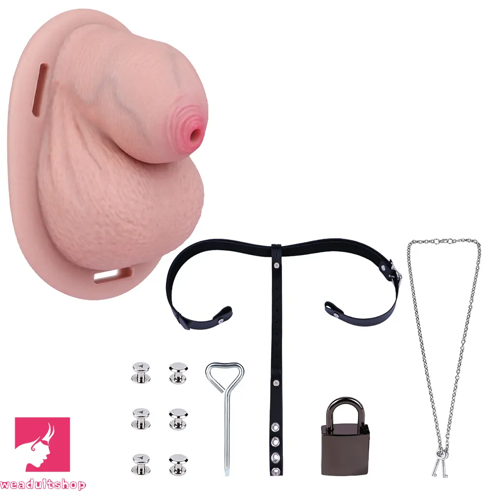 2.36in Silicone Soft Mini Cock Cage Strap on Chastity Dildo With Lock