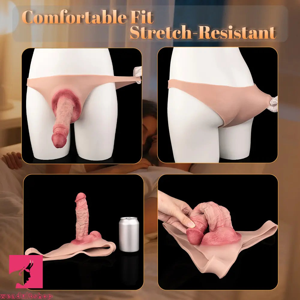 7.17in Hollow Penis Dildo Sleeve Silicone Soft Pants Female Masturbator