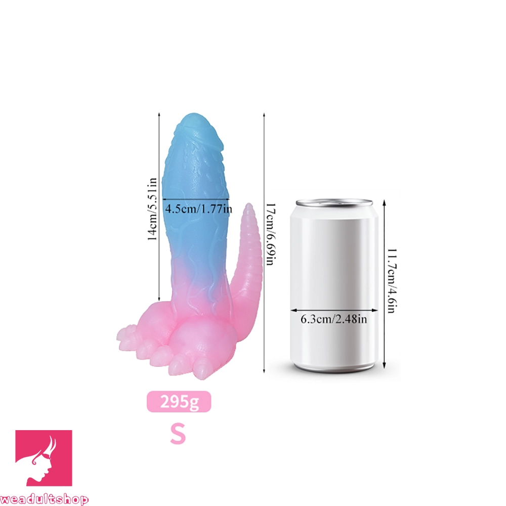 6.69in 9.44in Dinosaur Uncut Silicone Soft Luminous Penis Dildo With Tail