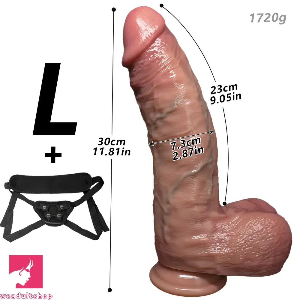 9.84in 11.02in 11.81in Strap on Soft Realistic Big Toy Dildo Easy to Clean