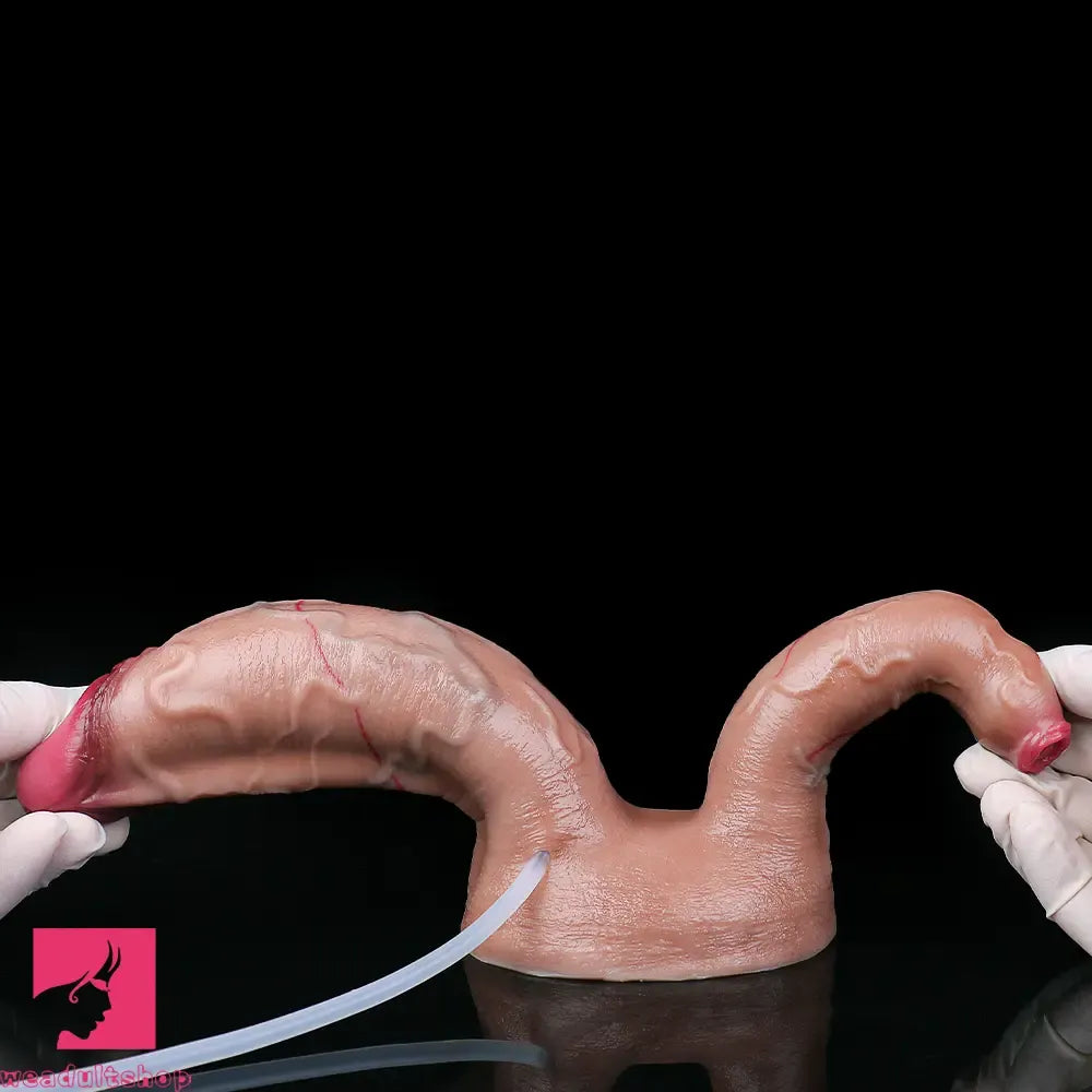 7.59in Double Density Silicone Soft Ejaculating Dual Ended Lifelike Cock Dildo