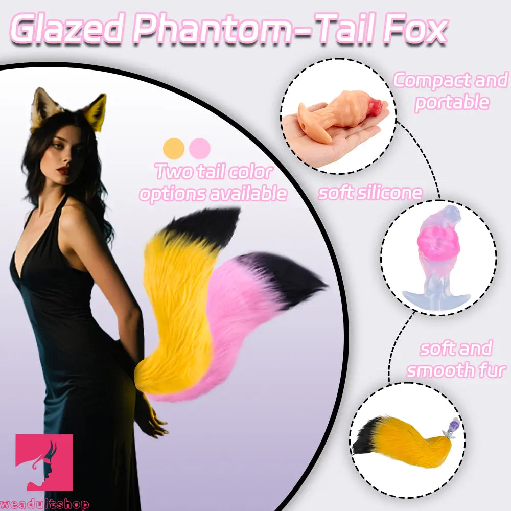 4.01in Fox Tail Wear Anchor Silicone Dildo Butt Plug For BDSM Role Sex