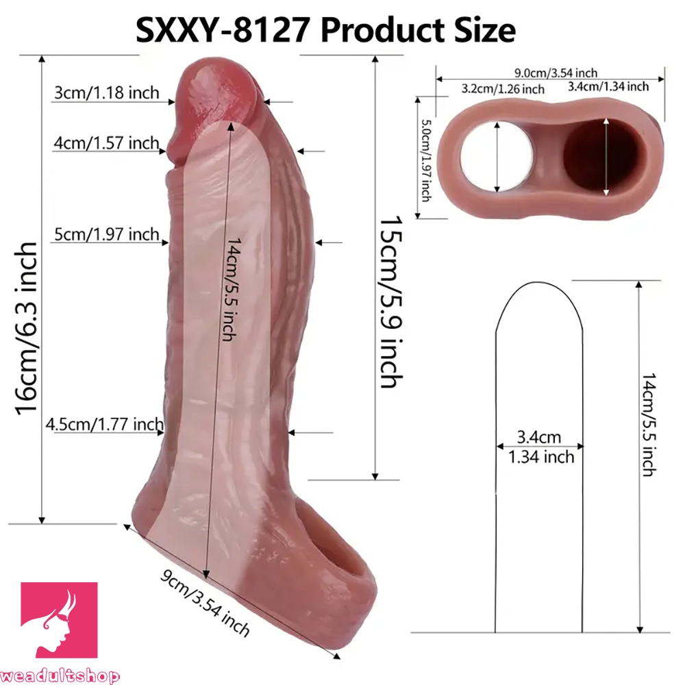 5.5in 6.3in 6.57in 6.6in 6.7in Silicone Penis Dildo Sleeve With Penis Ring