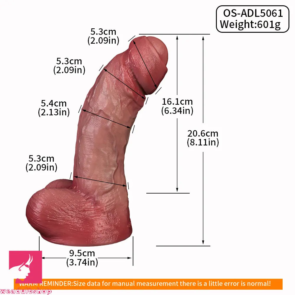 8.11in Double-layer Liquid Silicone Skin-like Soft Uncut Dildo Cock Sex Toy