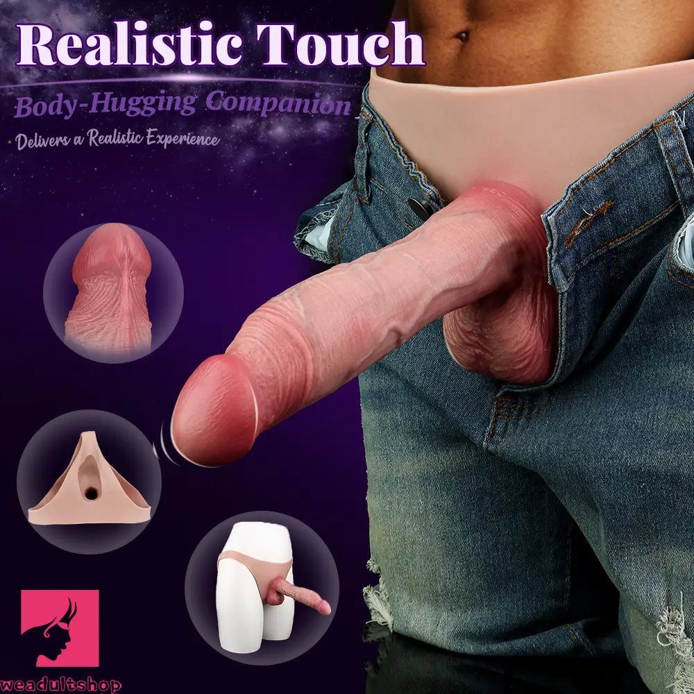 8.11in Realistic Feeling Skin Hollow Sleeve Cock Strap on Dildo Sex Toy