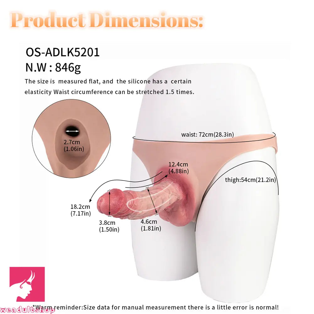 7.17in Hollow Penis Dildo Sleeve Silicone Soft Pants Female Masturbator