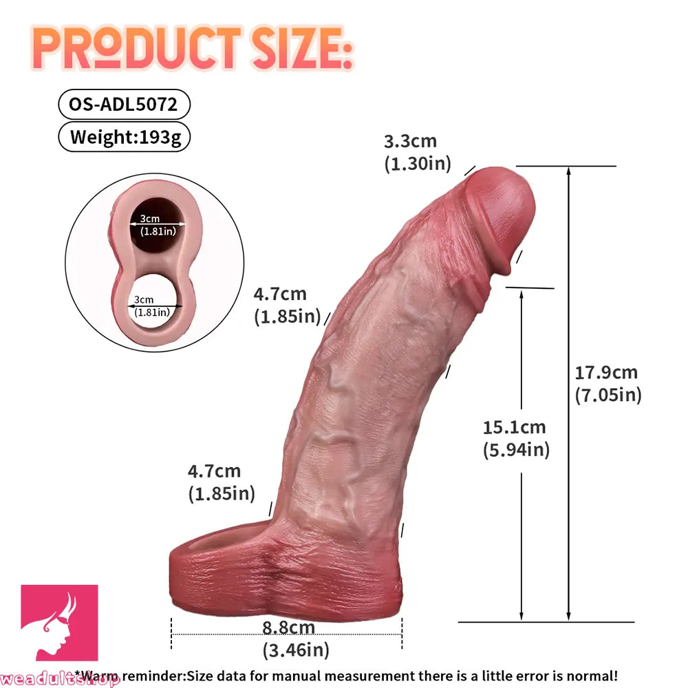 7.05in Lifelike Blue Veins Hollow Dildo Cock Sleeve With Cock Ring For Sex