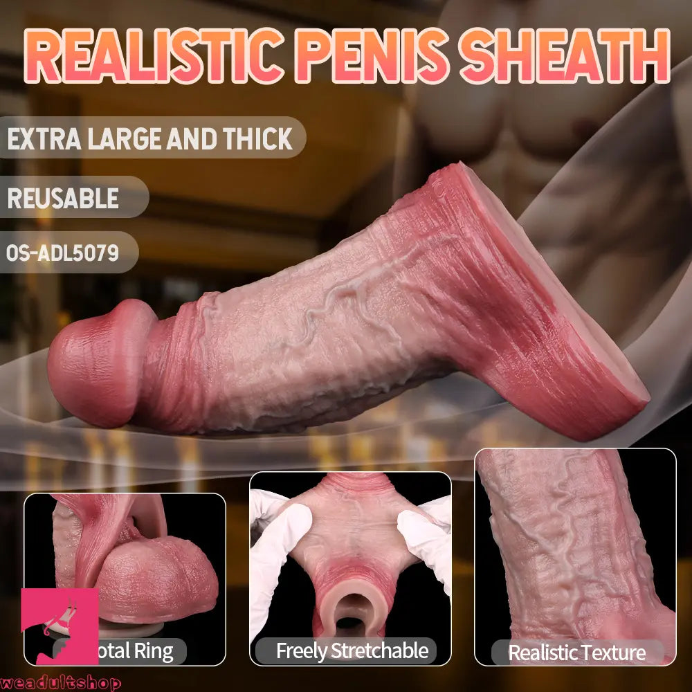 5.24in Real Feeling Blue Veins Hollow Dildo Cock Sleeve With Penis Ring