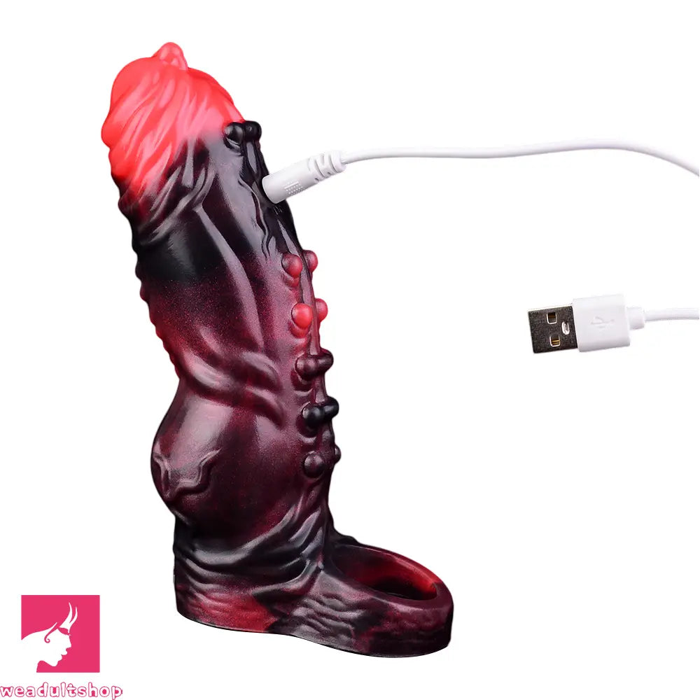 5.91in Silicone Vibrating Dog Tentacle Dildo Sleeve Knot Dildo With Cock Ring