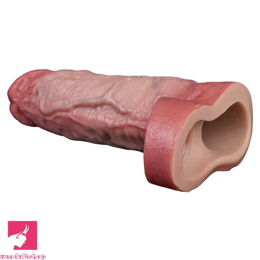7.4in Vibrating Auto Remote Silicone Hollow Dildo Sleeve Penis Extender