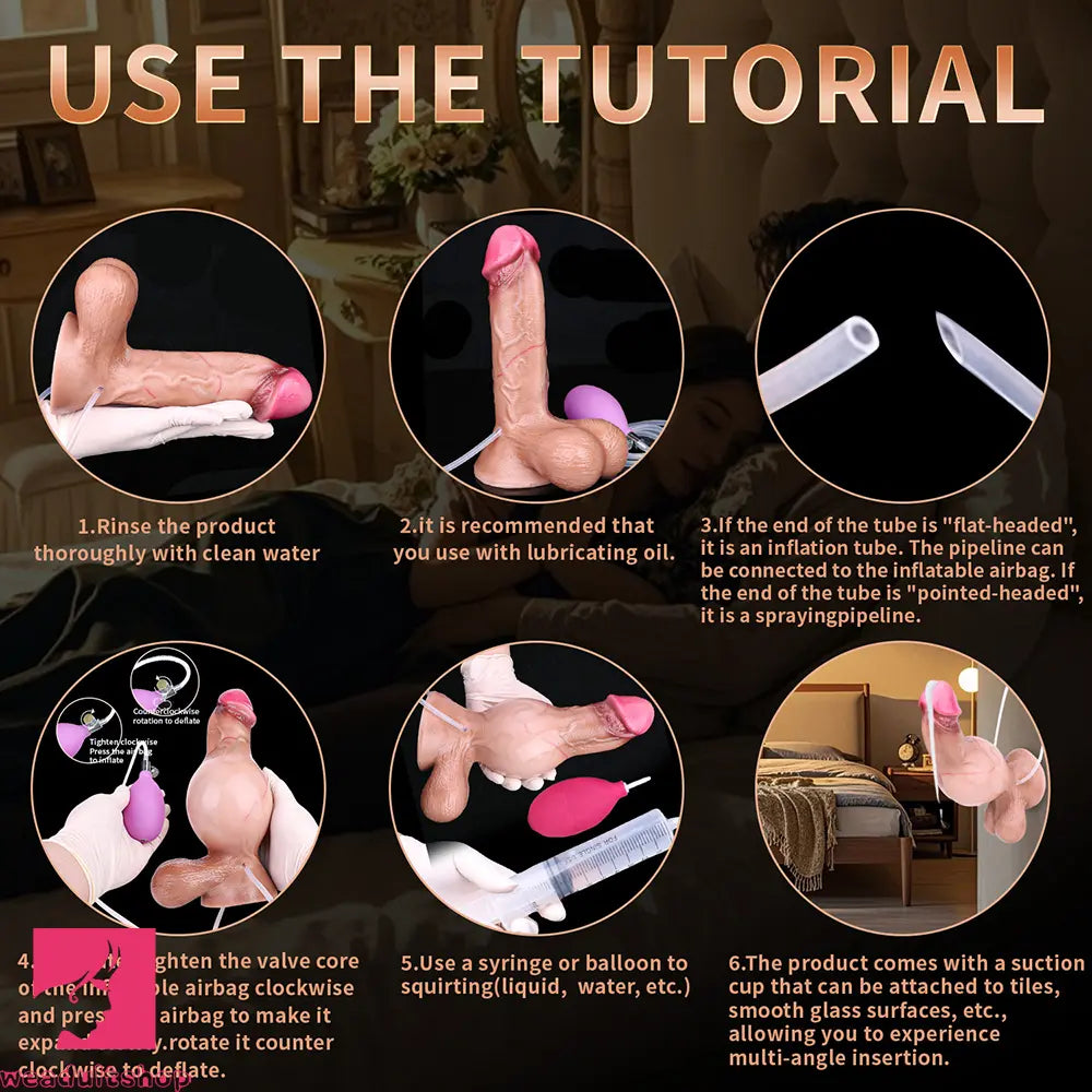 8.11in Inflatable Squirting Soft Silicone Dildo For Man Woman Cock Sex Toy