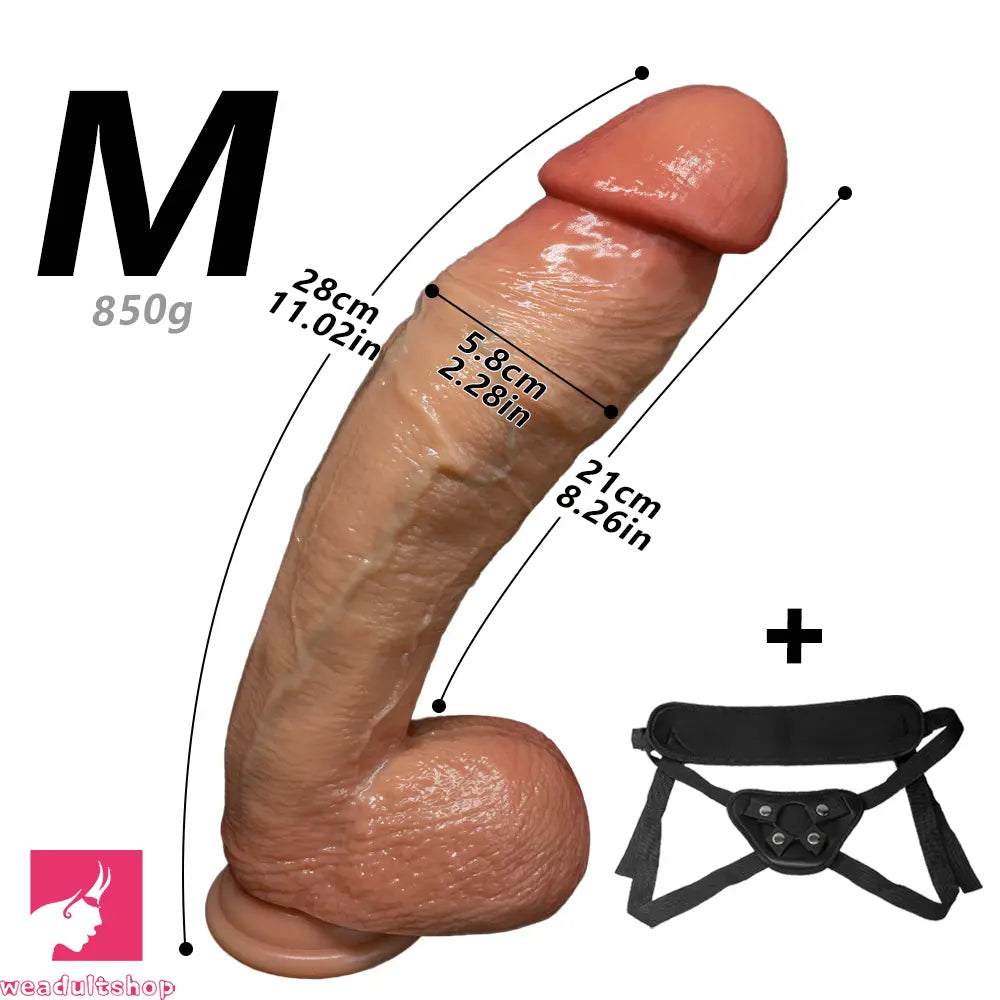 8.07in 11.02in 14.17in Curved Strap on Real Realistic Feeling Texture Dildo