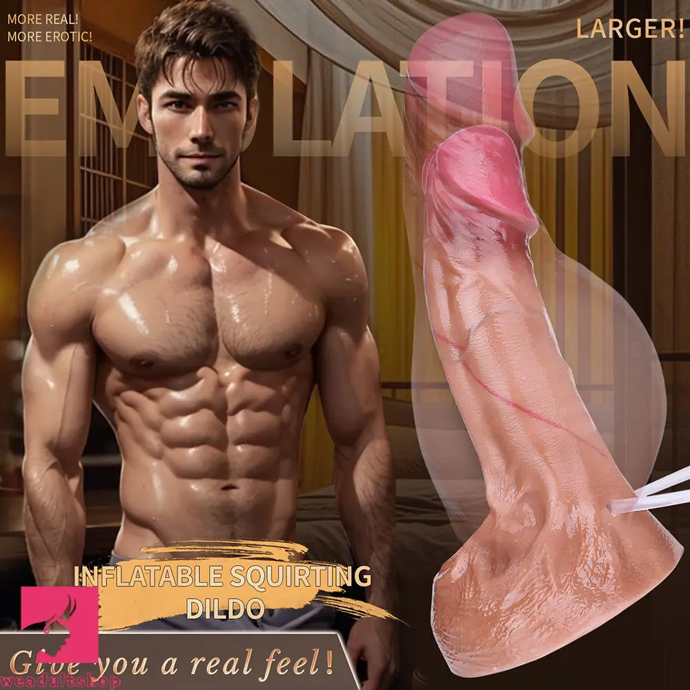 7.51in Inflatable Squirting Soft Silicone Dildo For Woman G Spot Anal Dildo