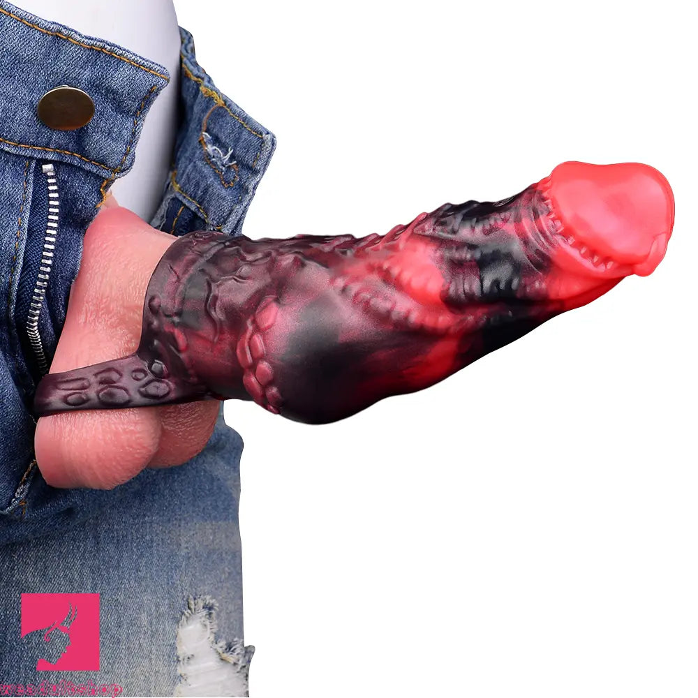 5.98in Silicone Dog Cock Hollow Sleeve Knot Dildo With Cock Ring For Clit