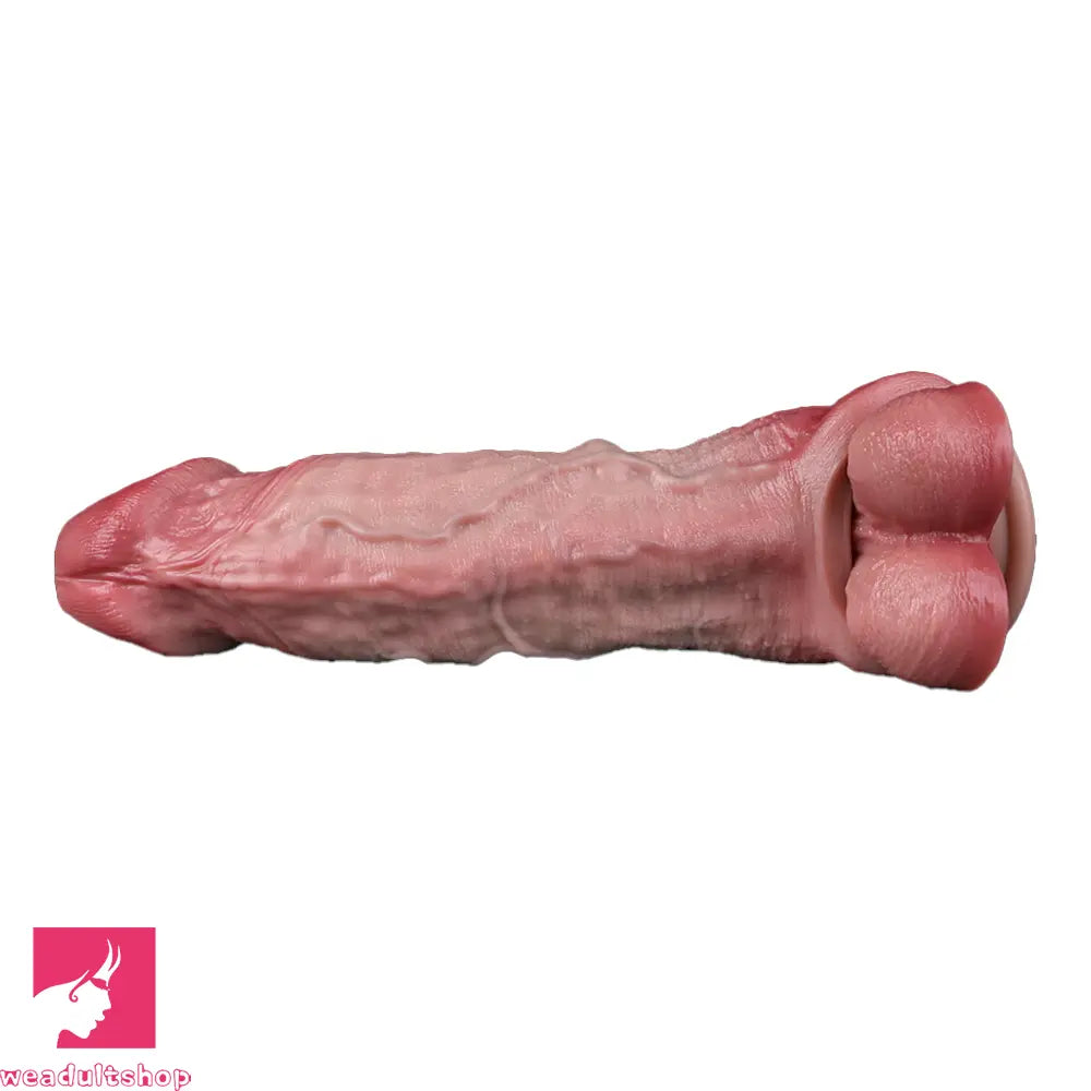 8.82in Blue Veins Hollow Dildo Cock Sleeve With Cock Ring For Vagina Clit