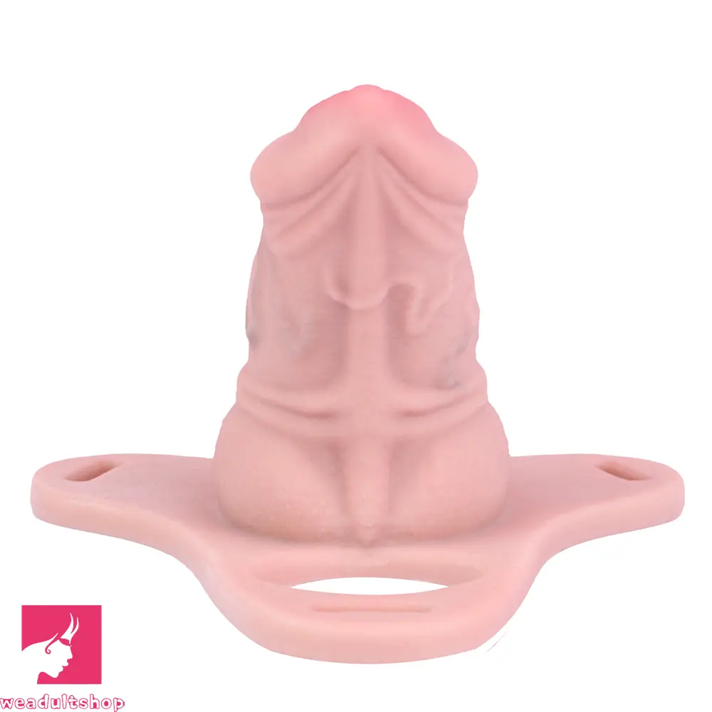 3.54in Silicone Soft Real Penis Cage Strap on Chastity Dildo With Lock