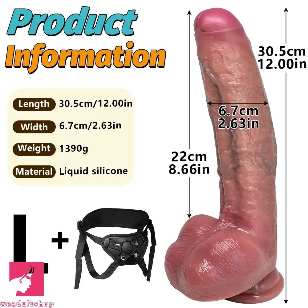 8.07in 9.84in 12in Dual Density Silicone Foreskin Uncut Strap on Real Dildo
