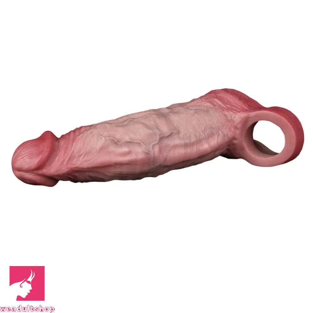 7.72in Real Blue Veins Hollow Dildo Cock Sleeve With Cock Ring For Penis