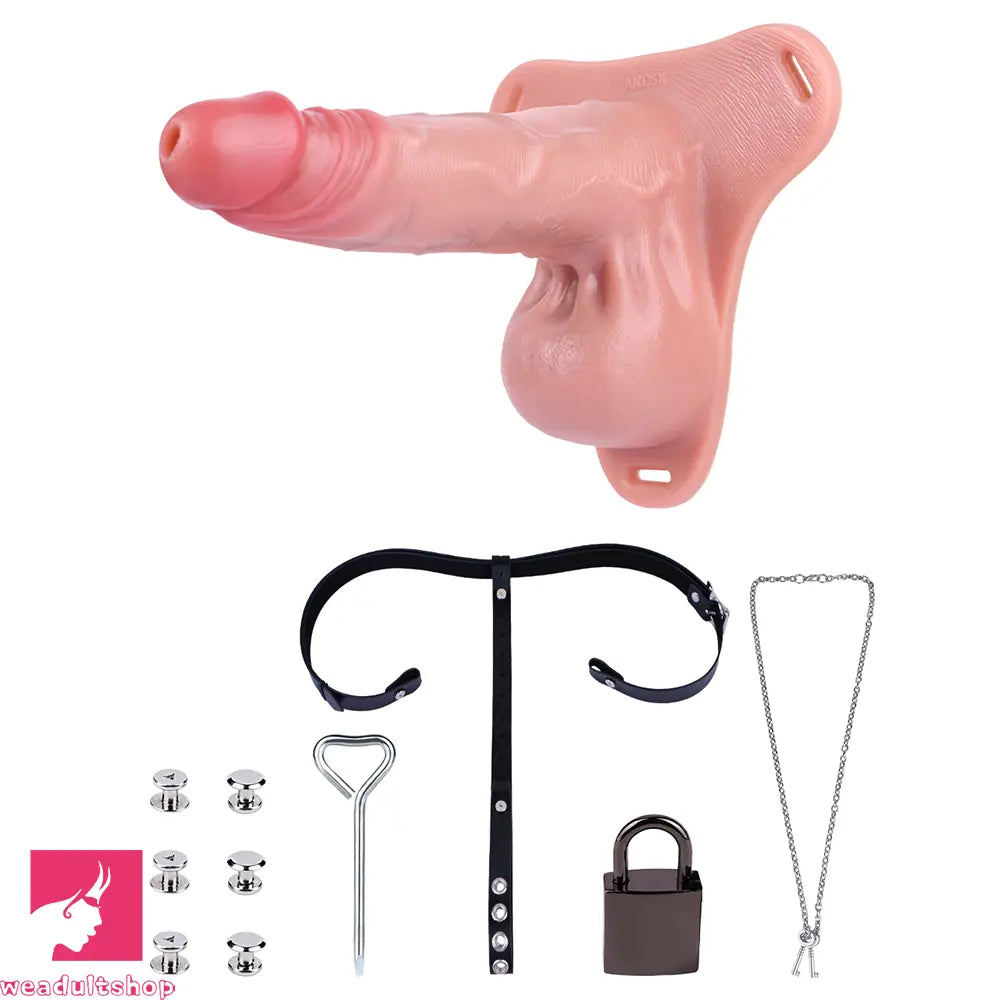9.05in Strap on Large Hollow Silicone Cock Cage Dildo For Chastity Dildo