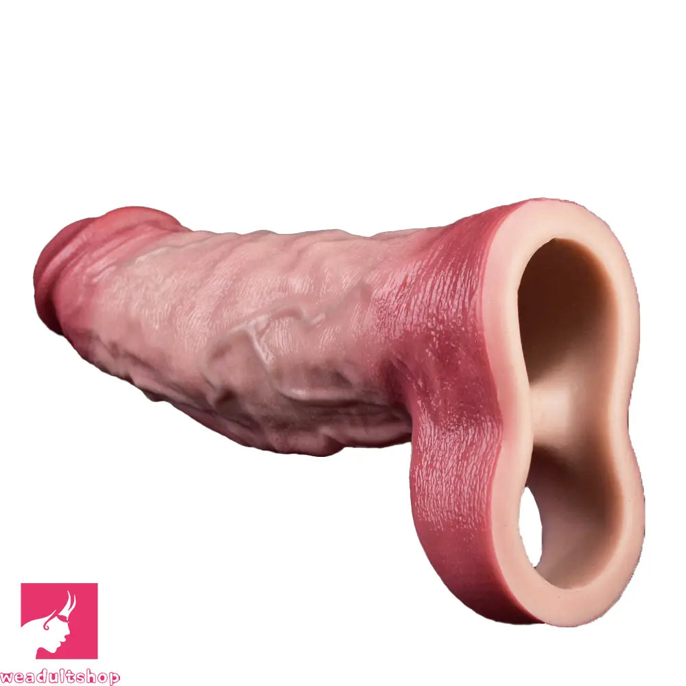 7.09in Vibrating Real Remote Silicone Hollow Dildo Cock Sleeve Extender