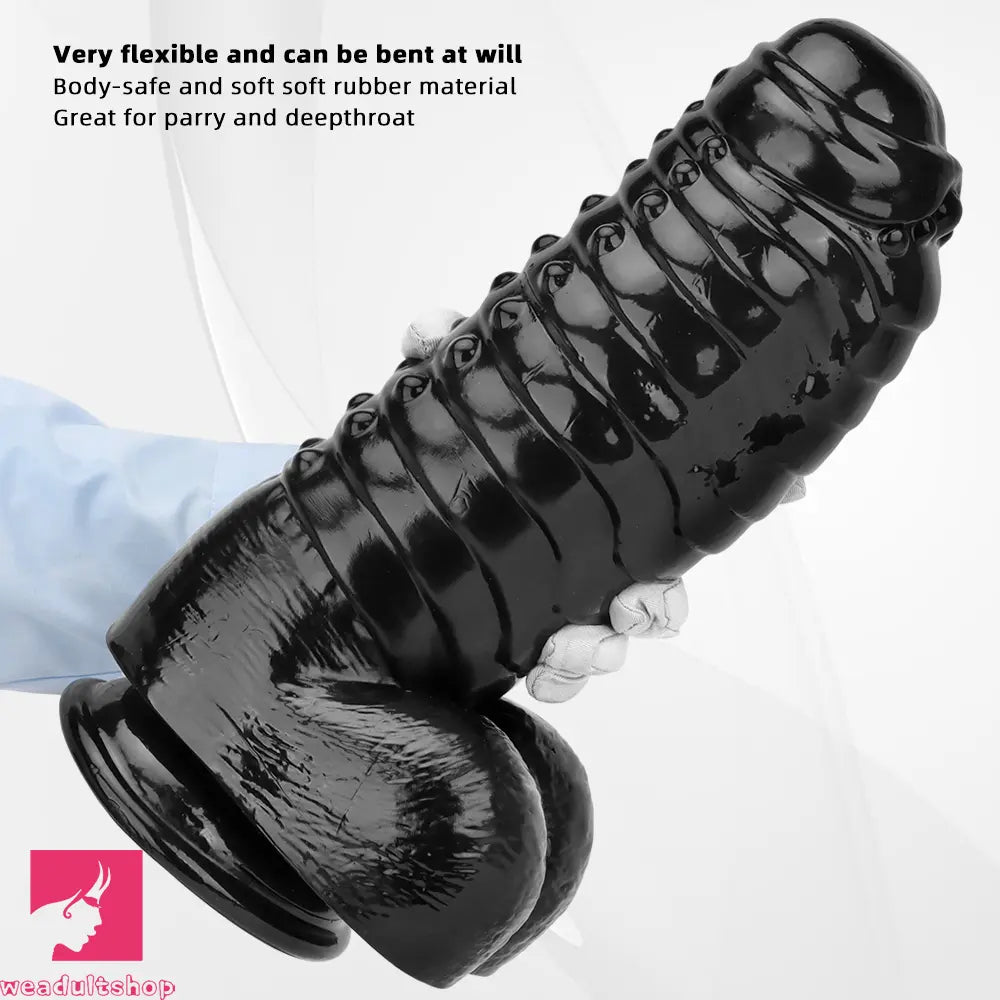 12.2in 13.38in Black PVC Large Thick Giant Caterpillar Clit Dilation Dildo