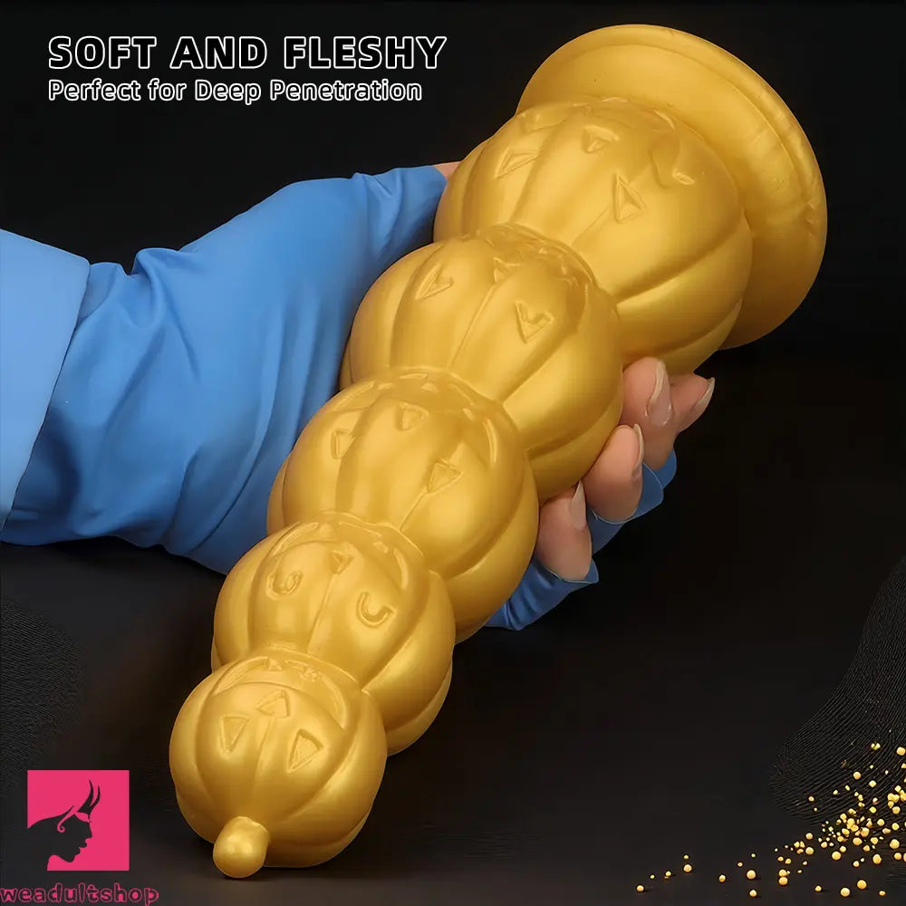 7.28in 8.66in 9.84in Golden Silicone Halloween Pumpkin Anal Odd Dildo