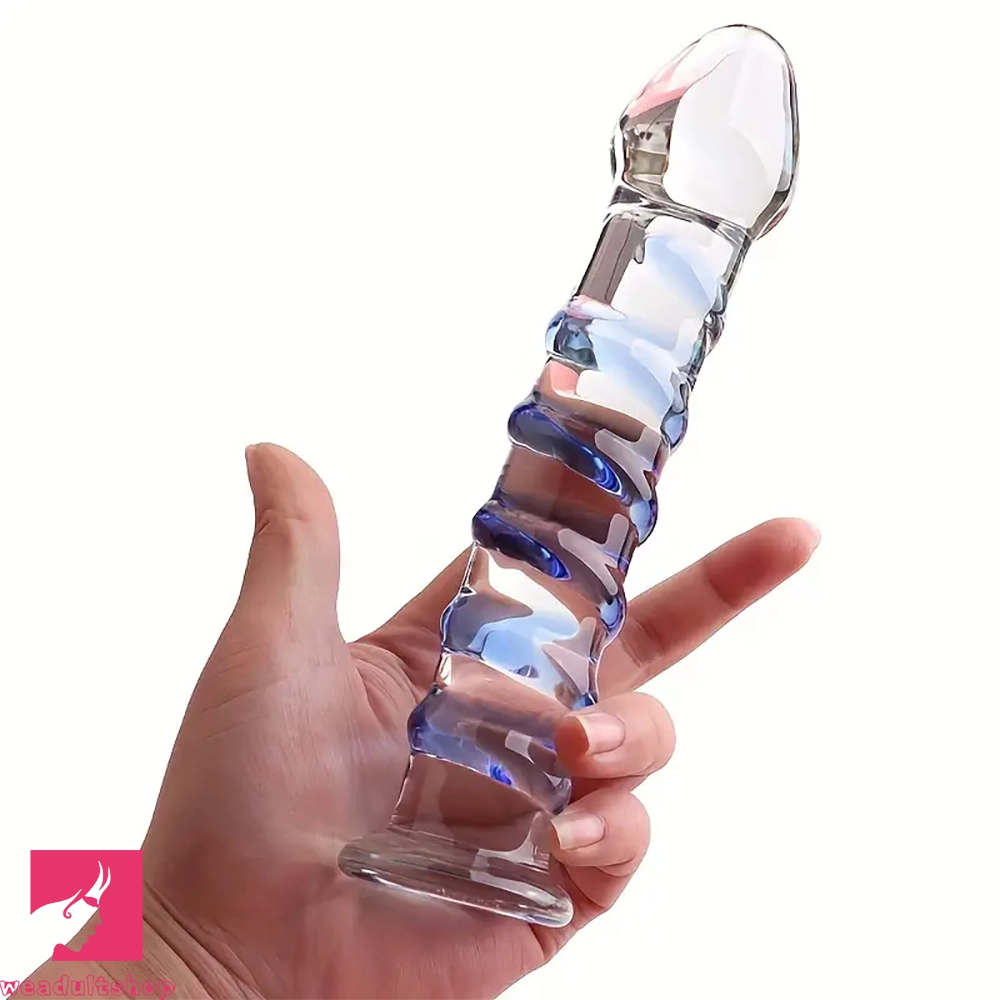 7.1in Spiral Glass Dildo Crystal Penis Clear Fantasy Prostate Adult Sex Toy