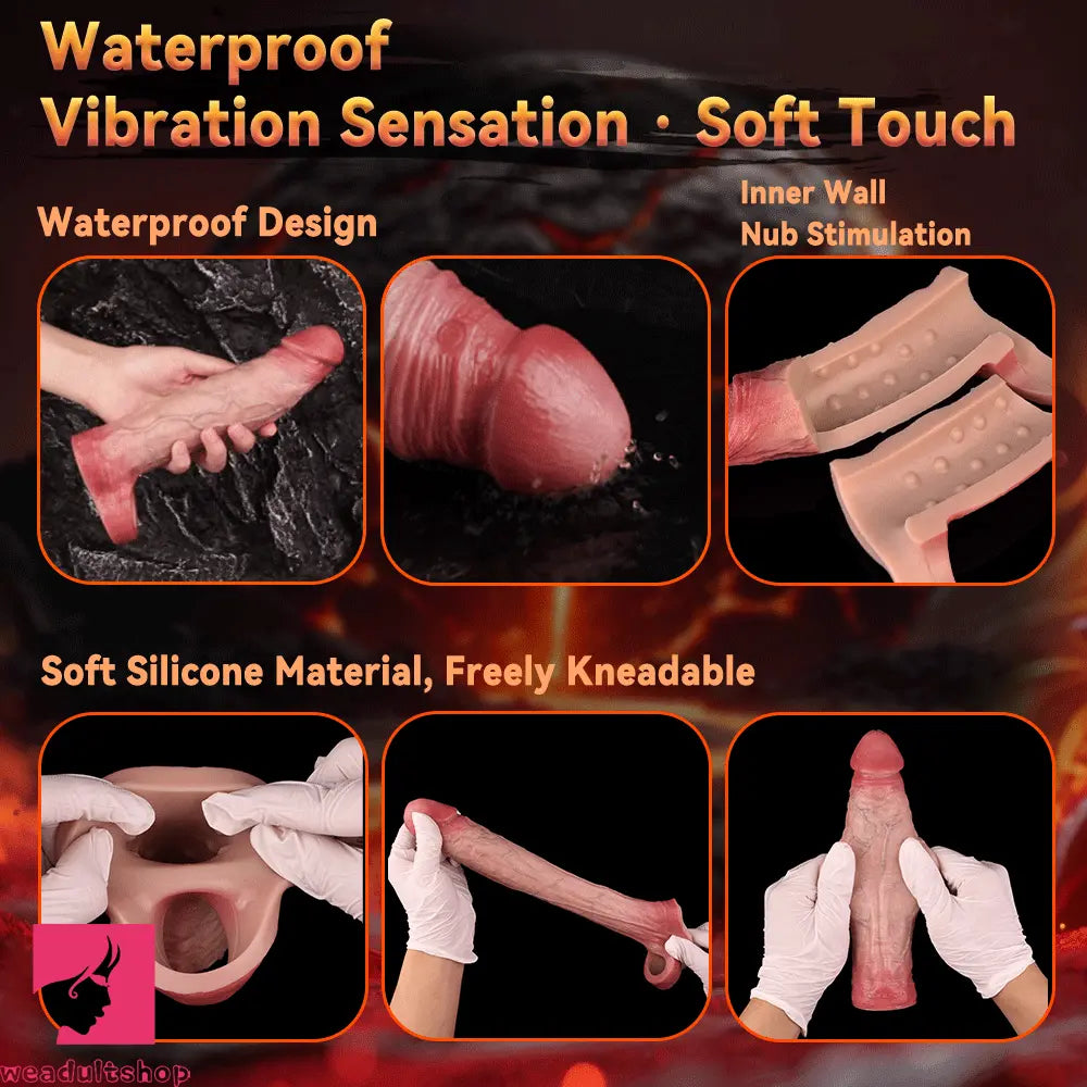 7.91in Realistic Penis Dildo Cock Sleeve Extender Vibrating Remote Cock Toy