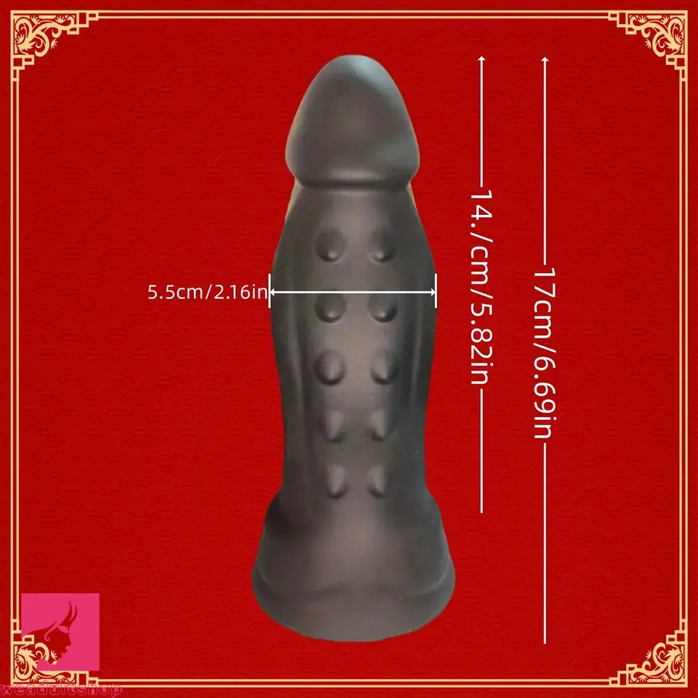 6.69in Black Liquid Silicone Realistic Spiked Dildo For Clit Masturbation