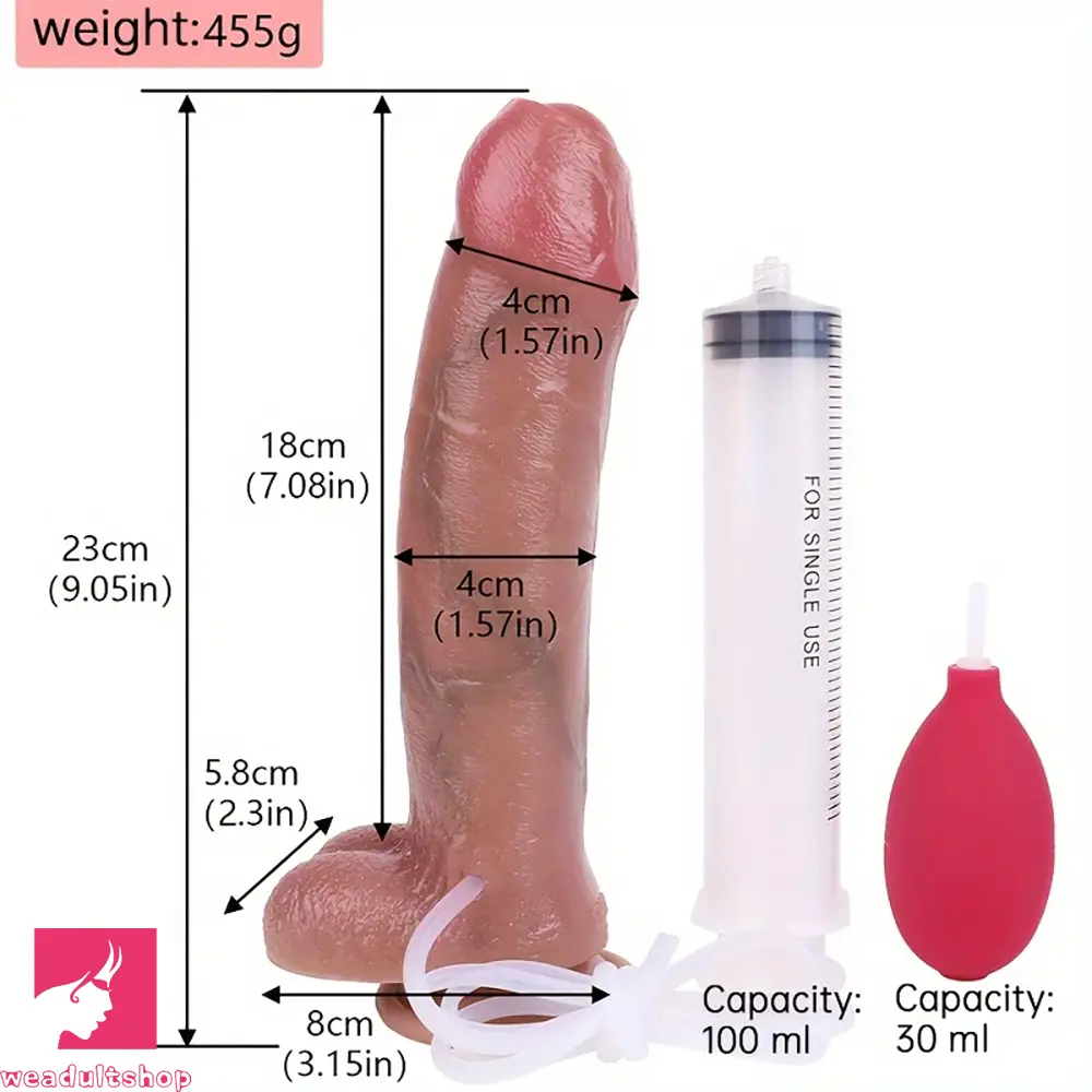 9.05in Realistic Liquid Silicone Spraying Simulates Foreskin-Like Uncut Dildo