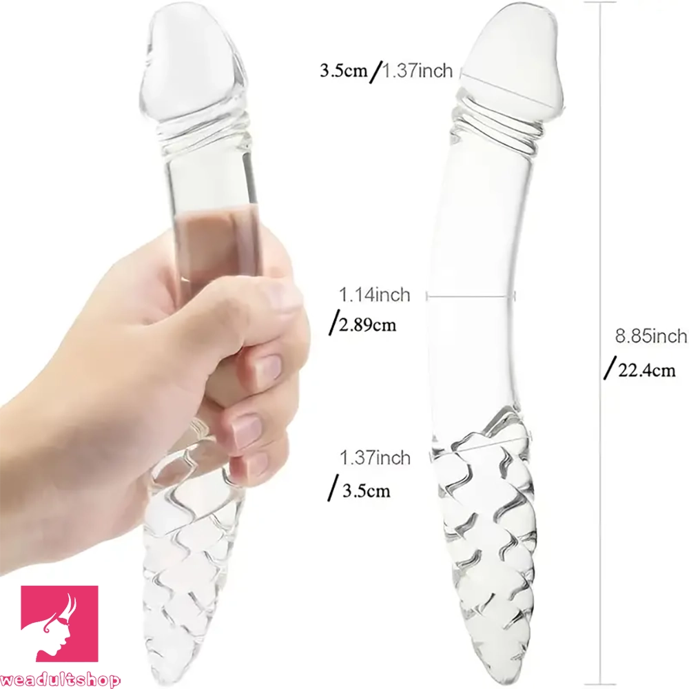 8.85in 9.05in Glass Double Penetration Spiked Dildo With Textured Ridge