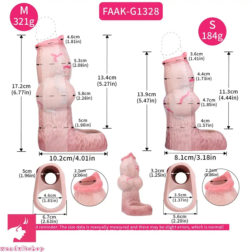 5.47in 6.49in 6.77in Realistic Dog Lifelike Dildo Cock Sleeve Close Open Head