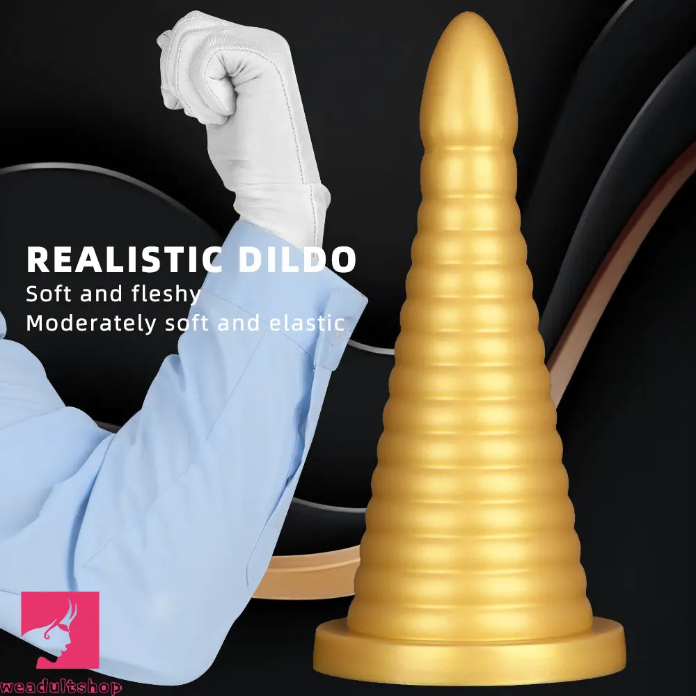 10.23in 14.56in Large Thread Gold Silicone Pagoda Thick Large Anal Dildo