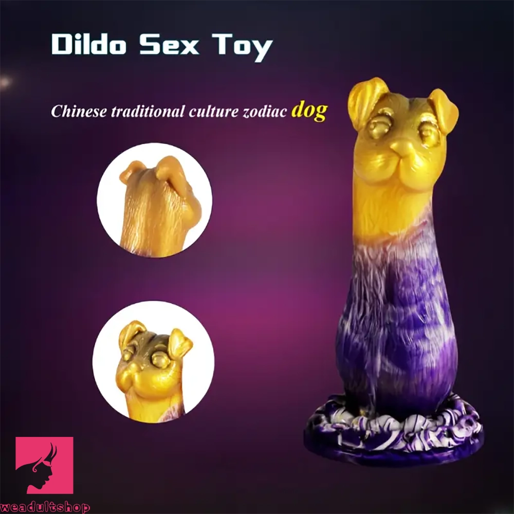 7.87in Chinese Zodiac Dog Design Silicone Hand Wash Only Soft Clit Dildo