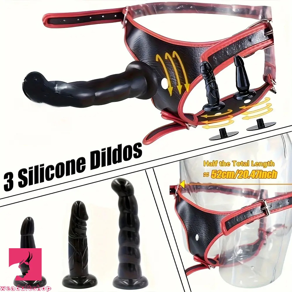 5.12in 5.91in 7.28in Three Heads Female Wear Lifelike Strap on Dildo Panty