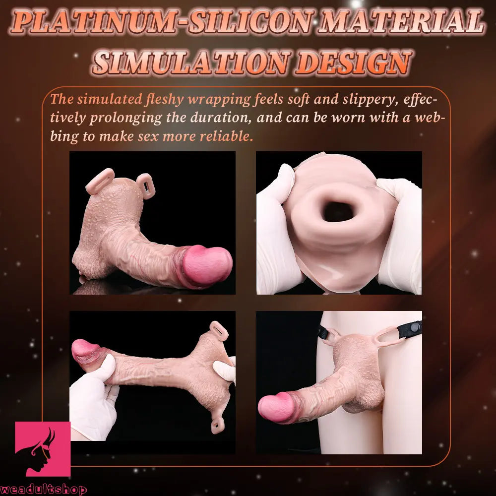 7.28in Lifelike Strap on Penis Extender Cock Sleeve Dildo For Vaginal Clit