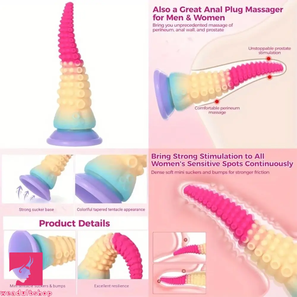 7.9in Tapered Tentacle Fantasy Octopus Suction Cup Soft Silicone Dildo