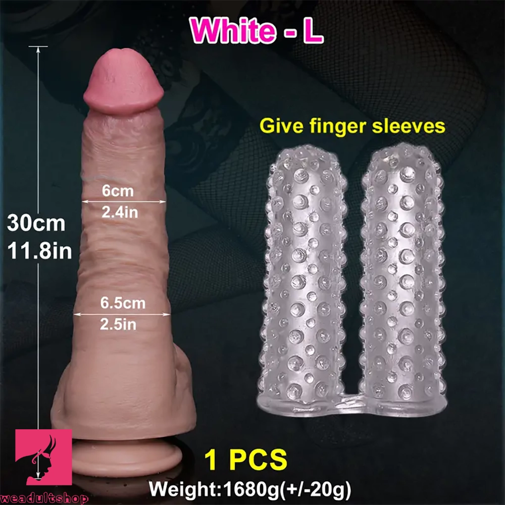 11.8in Huge Soft Lifelike Real Skin Thick Cock Double Layer Massage Dildo