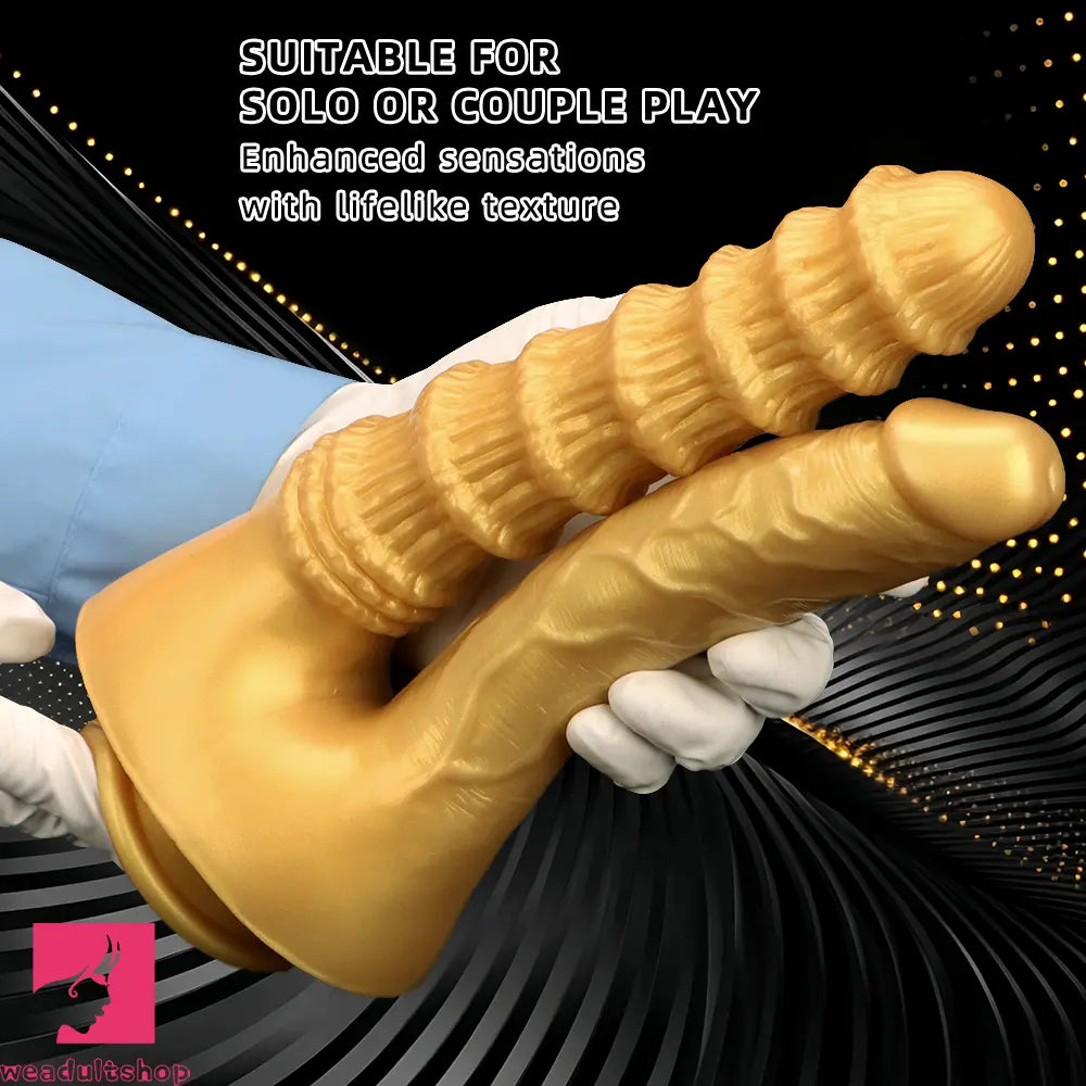 10.82in Big Silicone Soft Gold Double-headed Dildo For Female Lesbian Sex