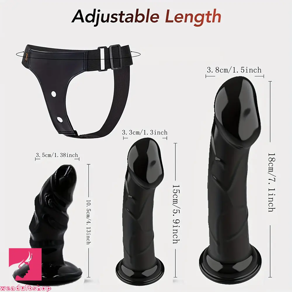 4.13in 5.9in 7.1in Three Detachable Strap on Dildos with Harness Belt