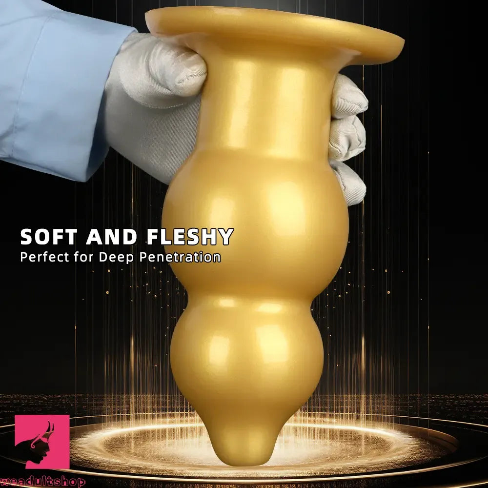 5.11in 9.05in Golden Silicone Big Thick Butt Plug Dildo Cock Clit Stimulator