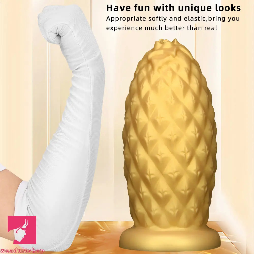 8.26in 10.03in 11.81in Gold Silicone Pineapple Giant Cock Anal Plug Dildo