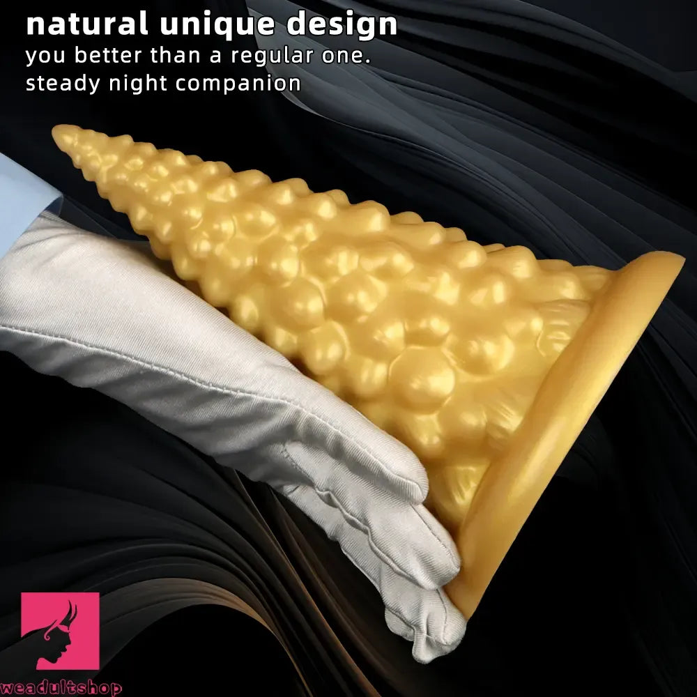 7.87in Golden Silicone Soft Anal Plug Clit Expansion Suction Cup Dildo