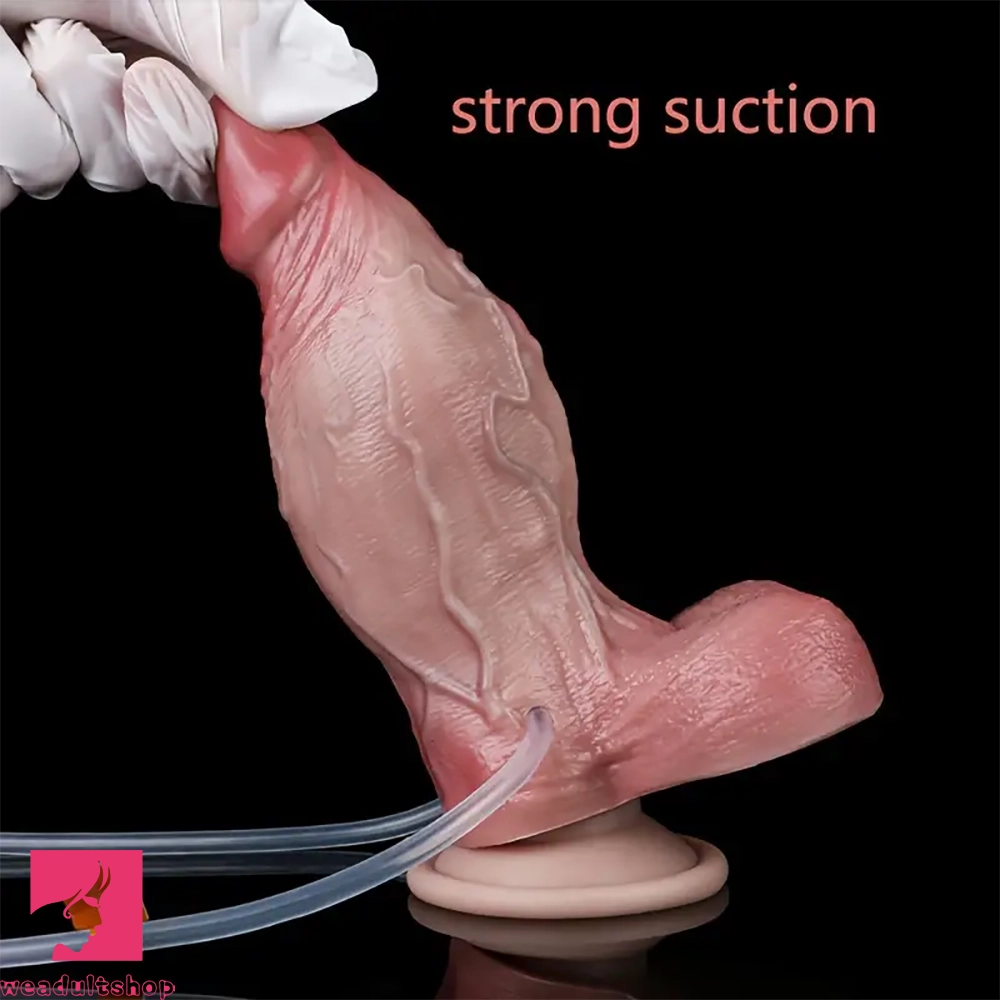 6.5in Inflatable Water-Spraying Silicone Soft Anal Penis Dildo Sex Toy