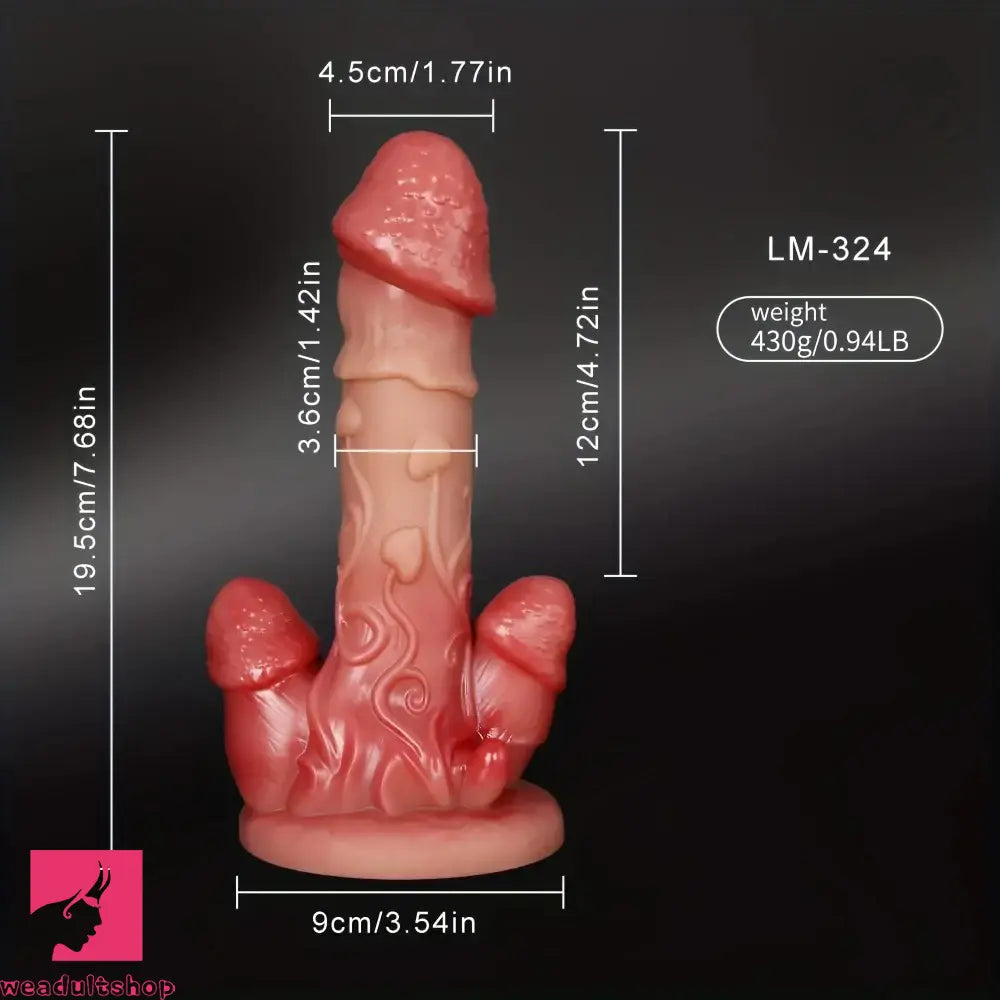 7.68in Three-Head Male Female Silicone Dildo Texture For Women Stimulation