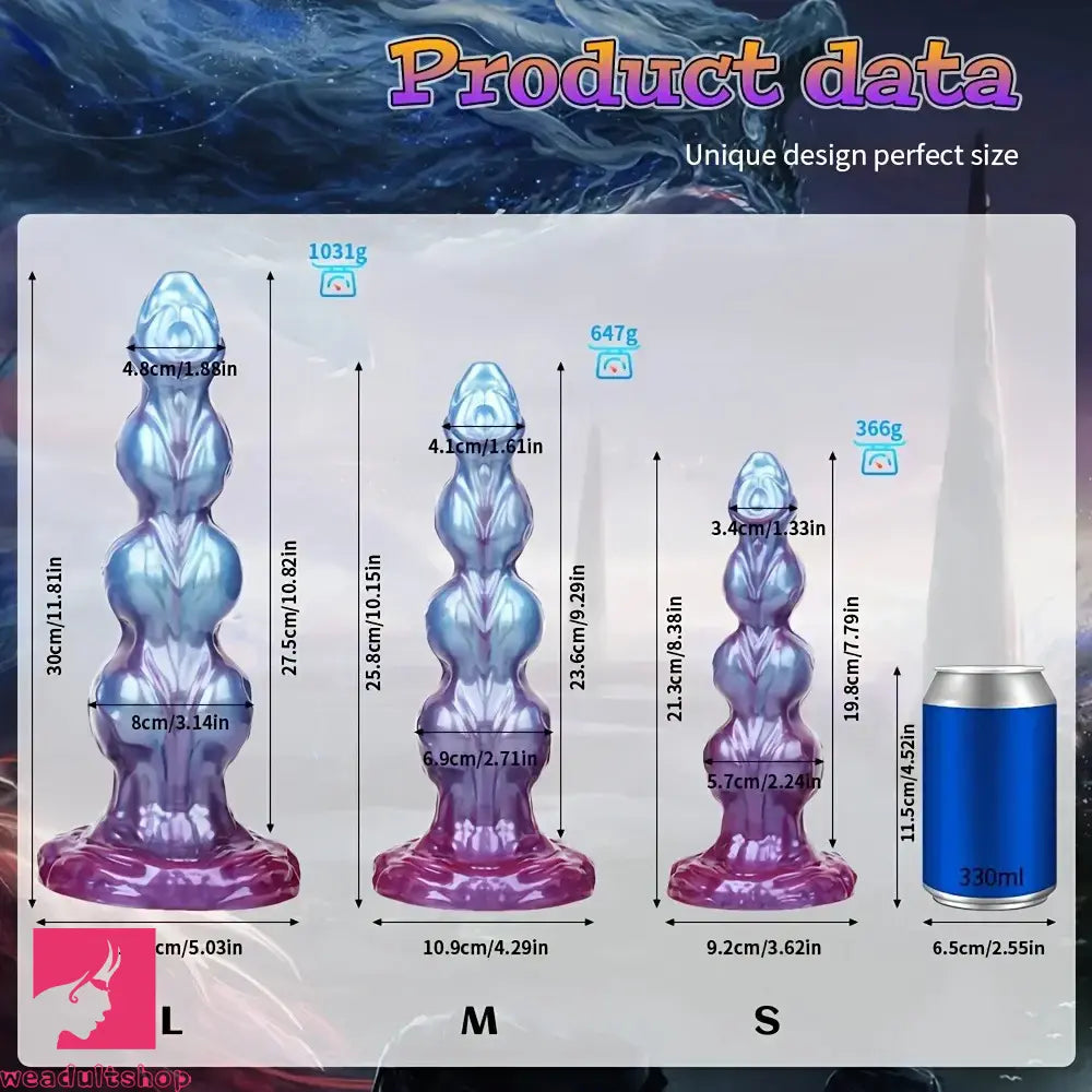 8.38in 10.15in 11.81in Beaded Monster Doggy Egg Fantasy Knot Clitoris Dildo